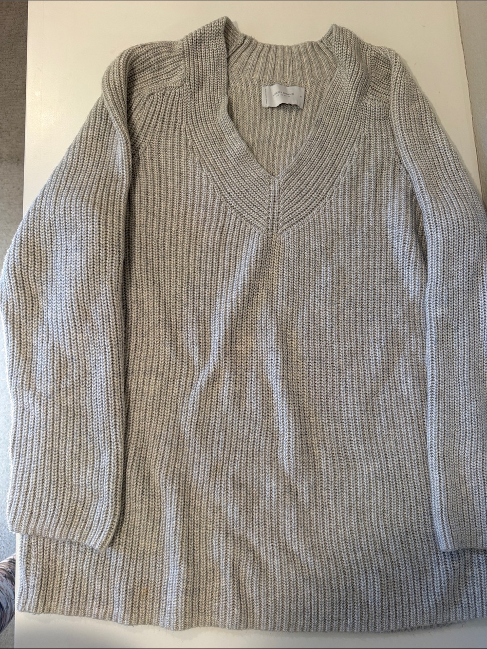 Gray V-Neck Ribbed Women’s Sweater